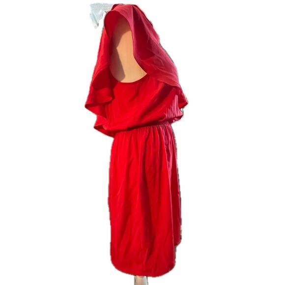 Express One-Shoulder Ruffle Midi Dress Red Small - Picture 3 of 7